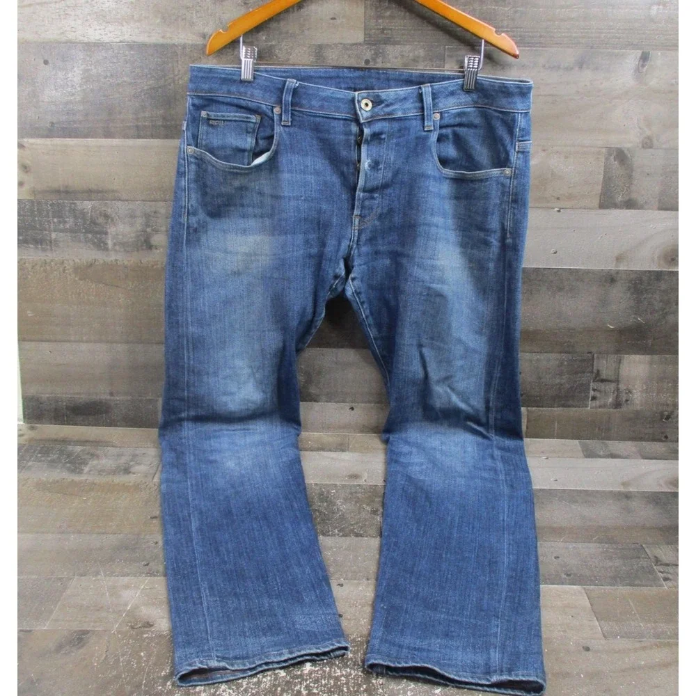 G-Star RAW 3301 Slim Jeans Mens 36x34 Blue Denim Button Fly Straight Fit Pants